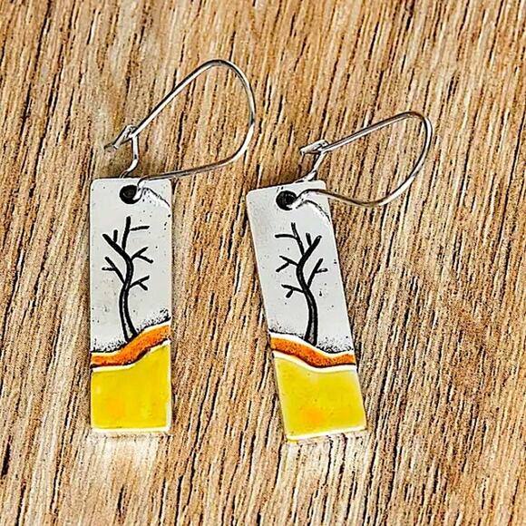 Dazzling Gold Silver Color Metal Geometry Square Leaf Dangle Earrings for Women - Picture 8 of 10